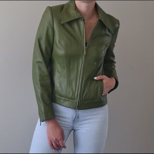 Green Zip Up Leather Jacket